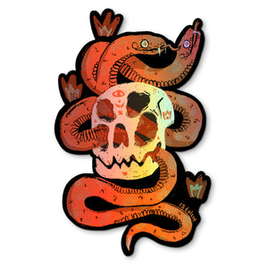 Holographic 2 Headed Skake + Skull Sticker