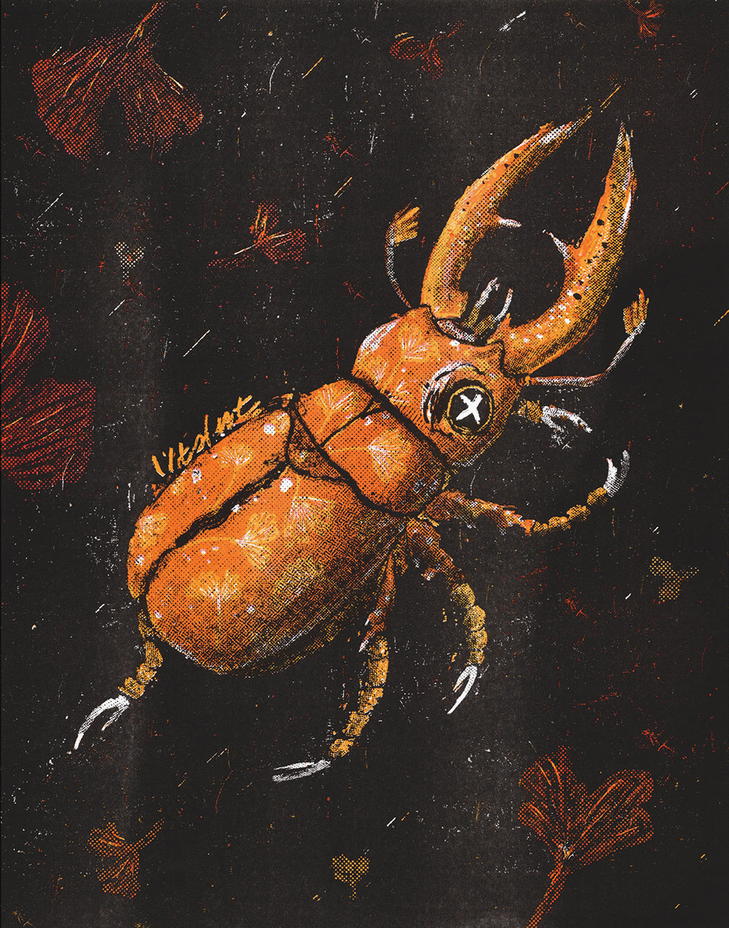 Ginko Stag Beetle 11 x 14 RISO Print