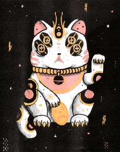 Lucky Space Cat 11 x 14 RISO Print