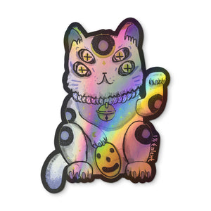 Holographic Lucky White-Blue Cat Sticker