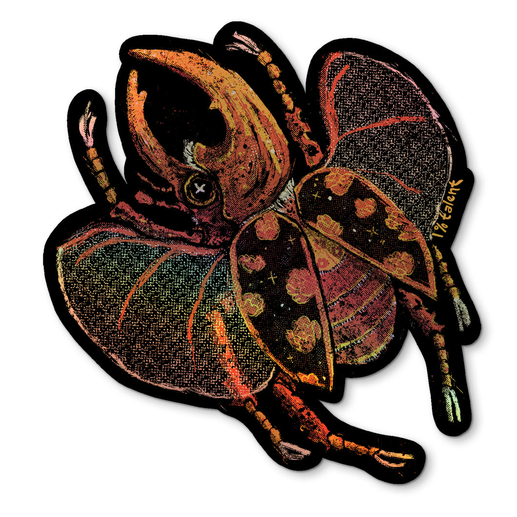 Holographic Peony Hercules Beetle Sticker